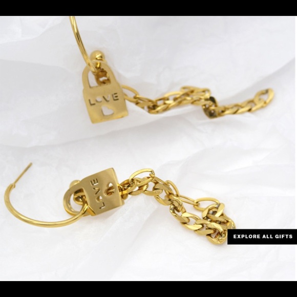 💕💕Last One💙Love Locker Golden Chain Hoops - Picture 11 of 12